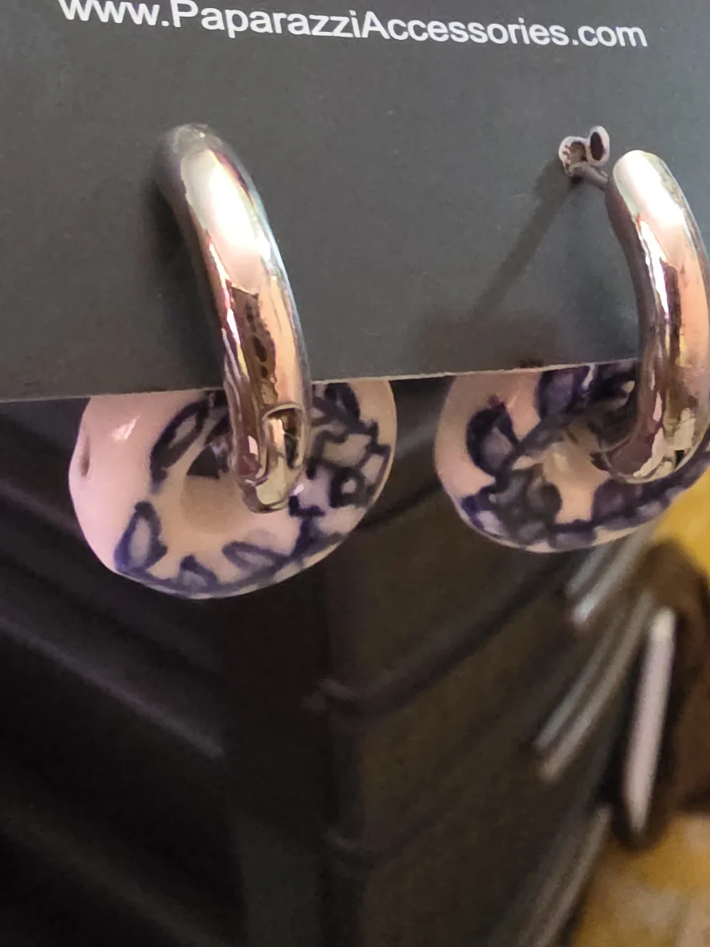 Paparazzi Blue and White Floral Bead Bracelet with Matching Earrings